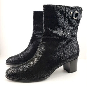 Brunella Leather Black Ankle Boots Women's Size 39.5 Side Zip Booties Sparkle